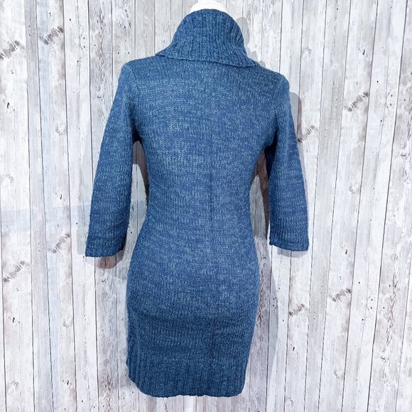 Women's Pink Rose Sweater | Blue | 3/4 Sleeves | Cowl Neck | Tunic | Medium - Picture 4 of 13